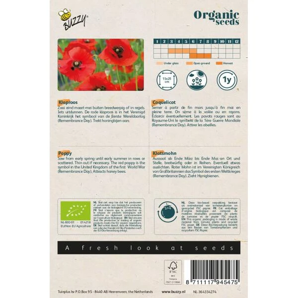 Organic Papaver Rhoeas Red BIO - Afbeelding 2